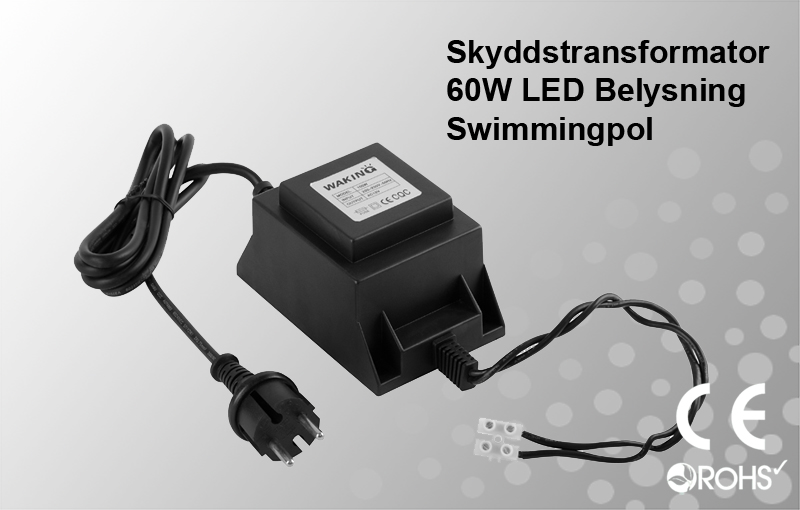Skyddstransformator 230VAC/12VAC 60W Poolbelysning