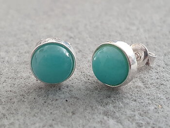 Amazonite 7mm cabuchon, ear stud 925-silver