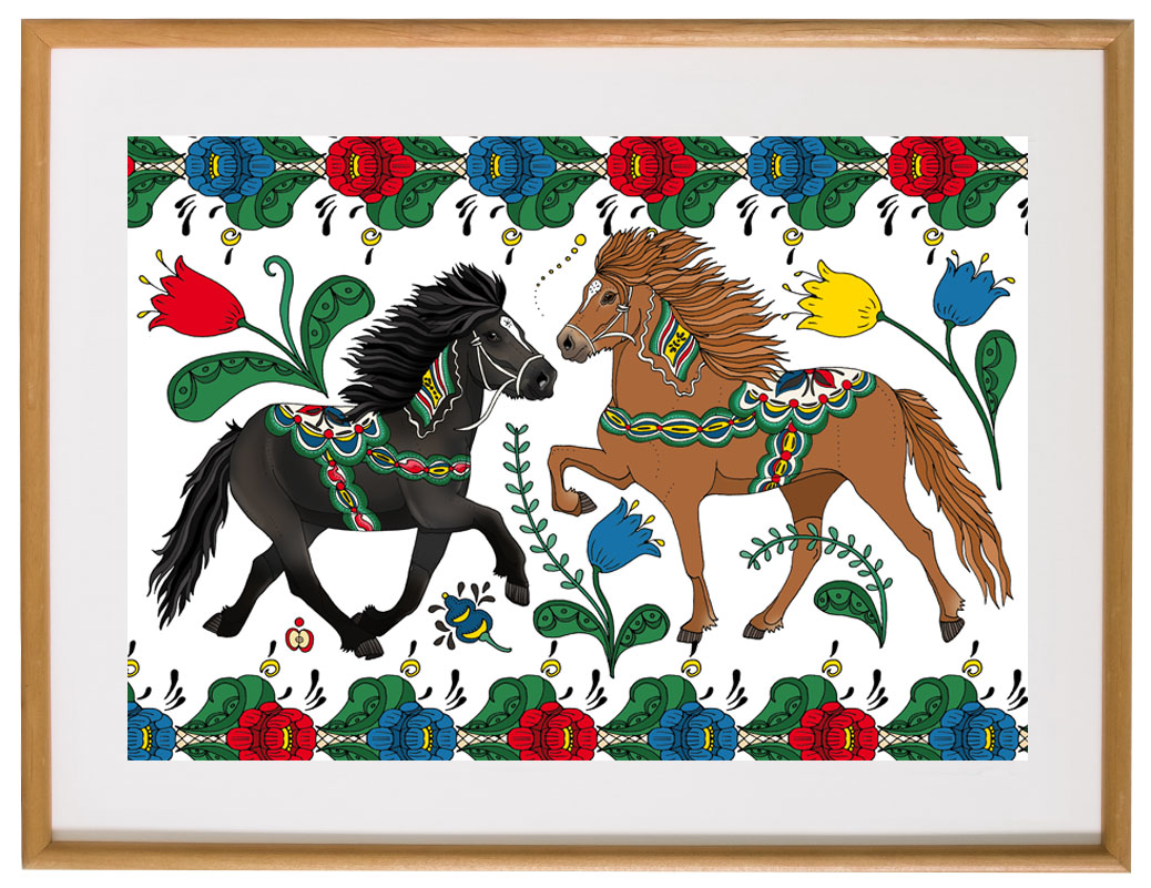 Affisch Dalahästar, 30x40 cm