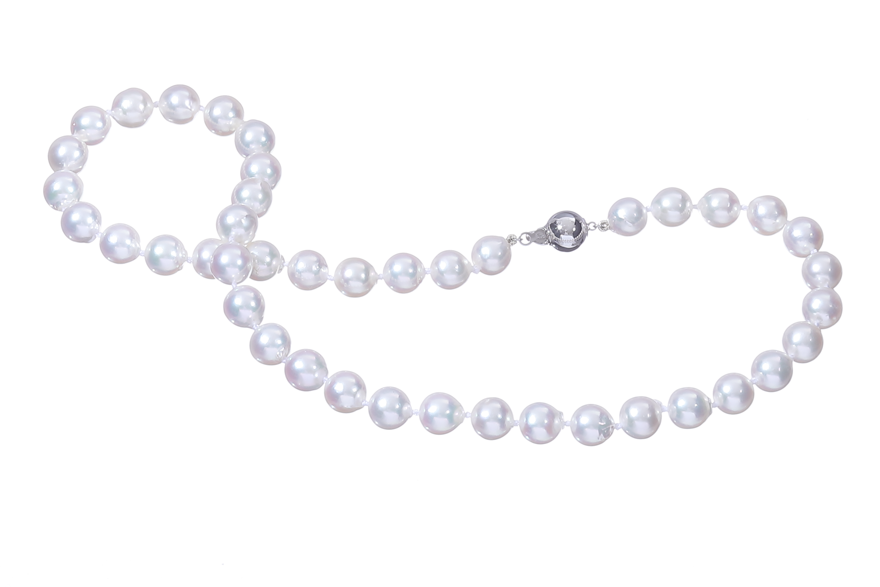 Collar de perlas Akoya grandes de 8,5-9 mm con cierre de oro blanco - 5