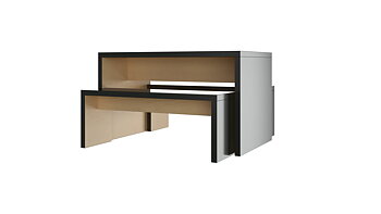 Ingrid Meeting Table – double-sided meeting table at seated height with a centred middle beam and optional cable grommet, part of the Ingrid range with 11 colour and material finishes.