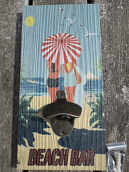 Wooden sign with bottle opener  - Beach Bar