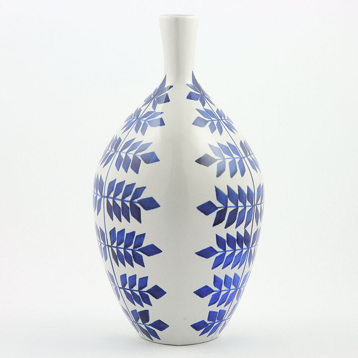 Karin Björquist (Indigo 1952) Swelling Vase with Blue Leaf Decor 27 cm
