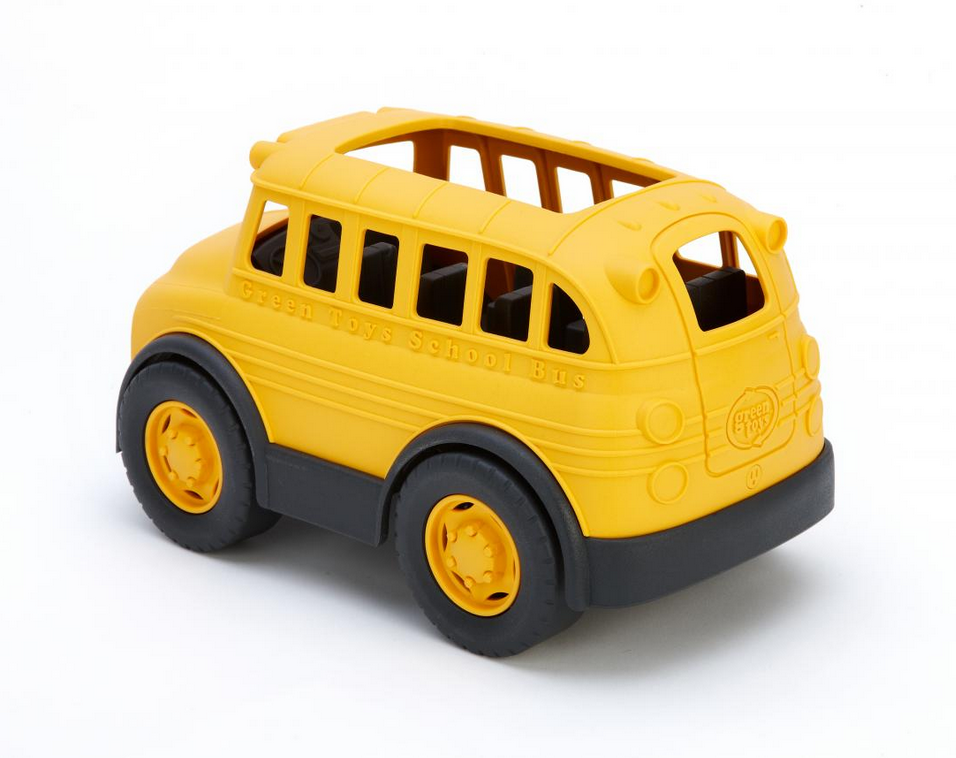 Leksaksbil gul skolbuss sedd bakifrån