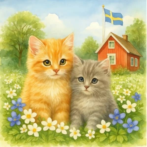 Servett med kattungar och blommor