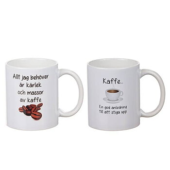 Mugg kaffe med rolig text