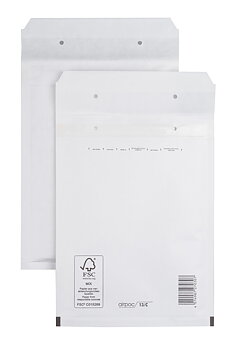 Vit vadderad papperspåse med självhäftande förslutning, FSC-certifierad – Airpoc storlek C, perfekt för säker frakt och posthantering.