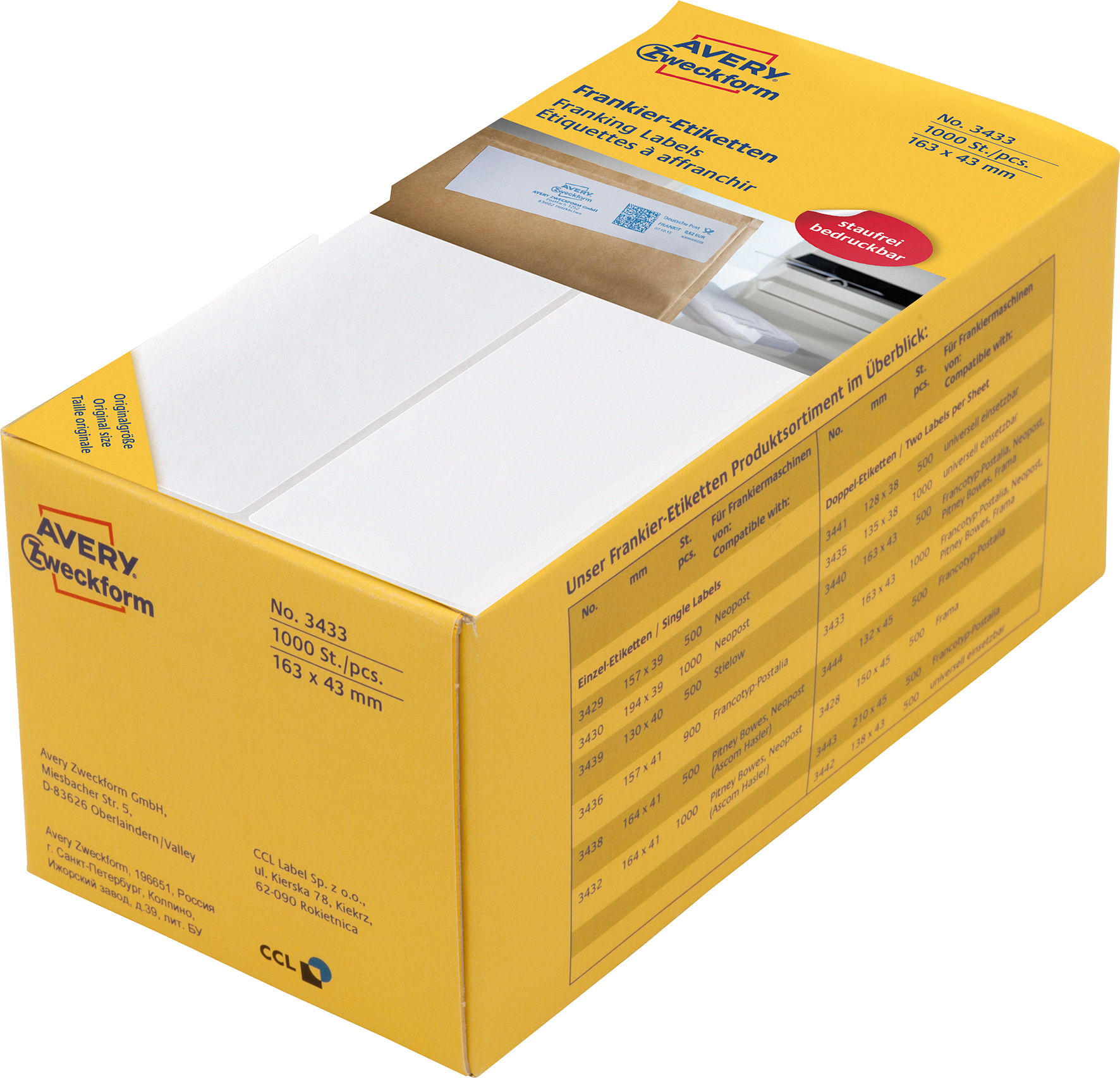 Frankeringsetik 163x43 1000/fp