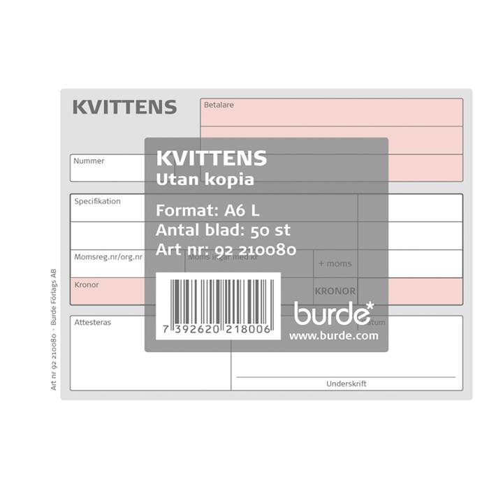 Kvittens A6L 50blad - 2