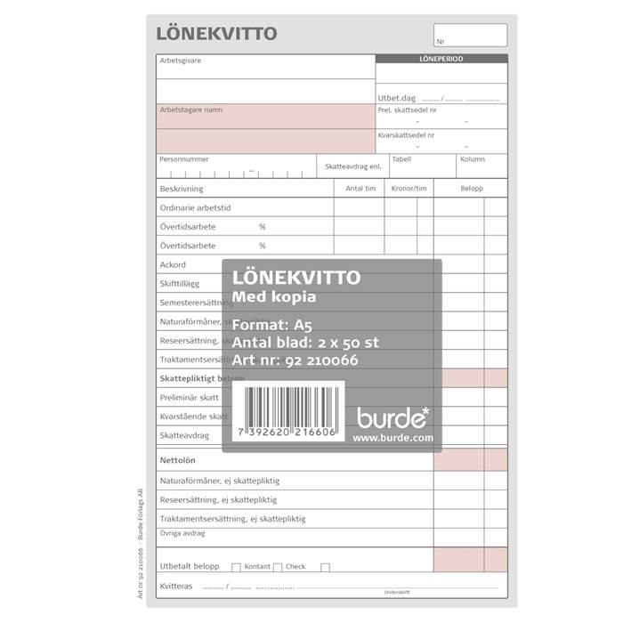 Lönekvitto A5 med kopia 2x50 - 2