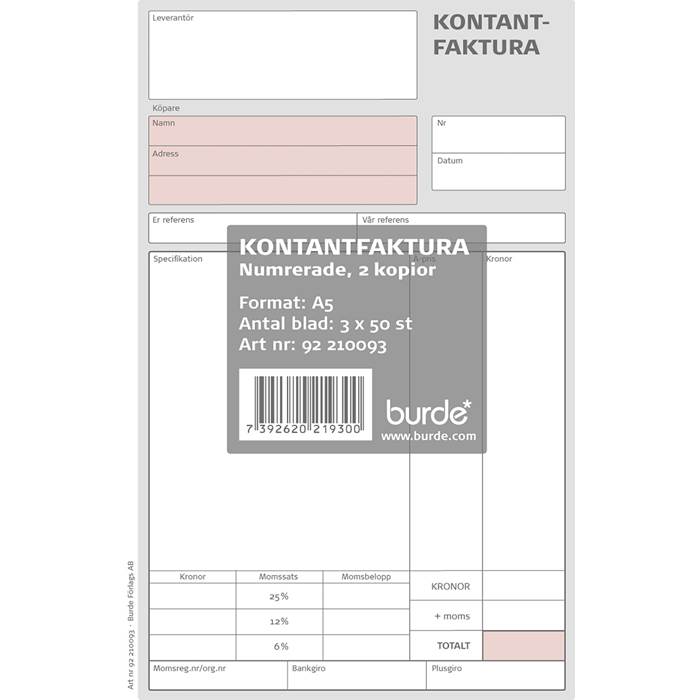 Kontantfaktura A5 3x50blad - 2