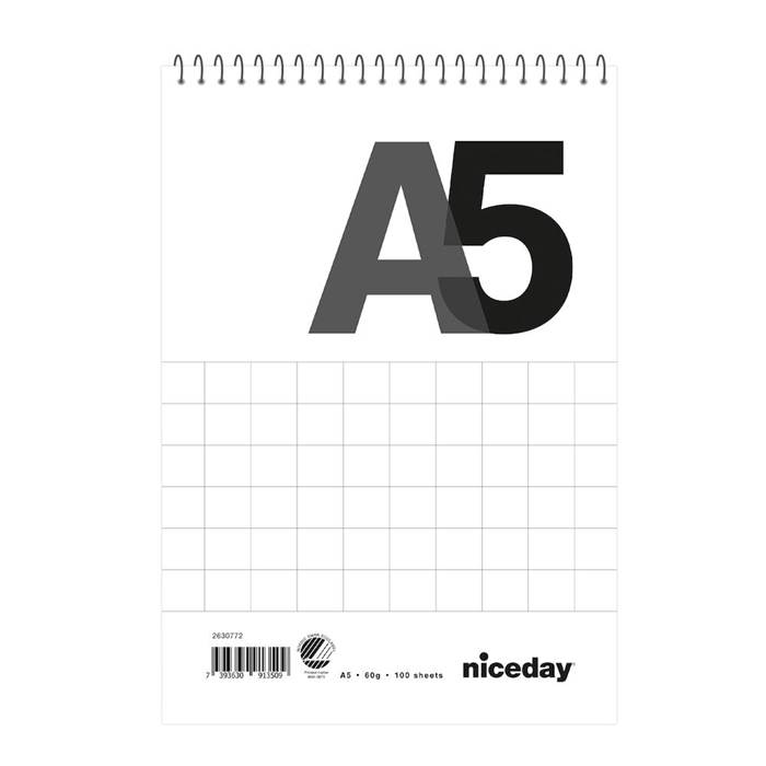 Spiralblock A5 100blad rutat