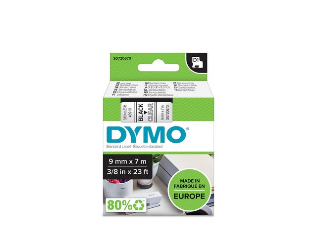 Märkband Dymo D1 sva/klar 9mm - 3