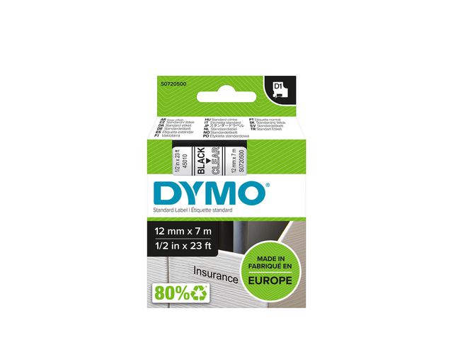 Märkband Dymo D1 sva/klar 12mm - 3