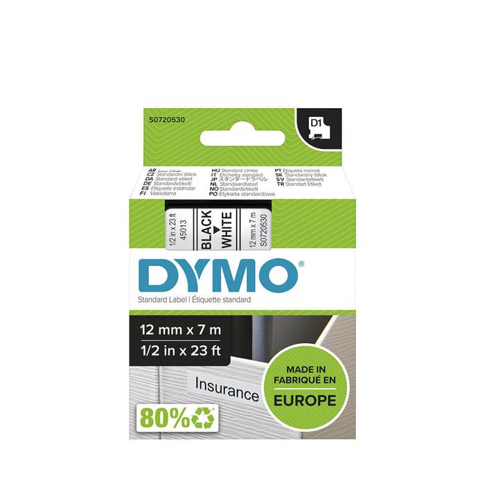 Märkband Dymo D1 sva/vit 12mm - 3
