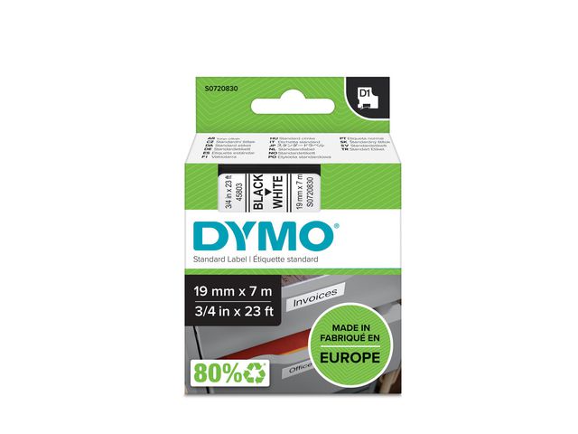 Märkband Dymo D1 sva/vit 19mm - 3