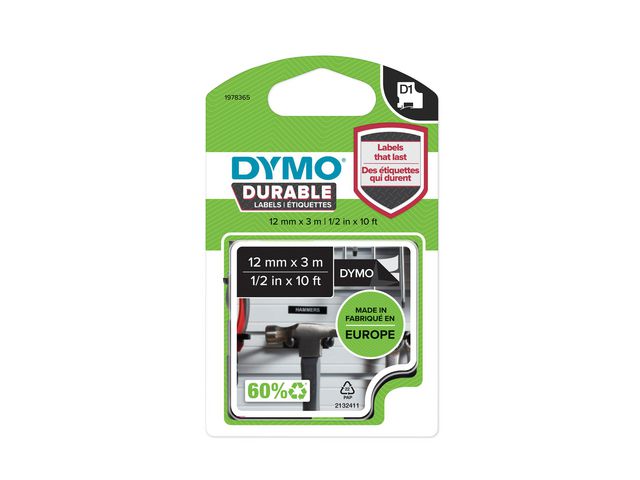 Märkband Dymo D1X vit/sv 12mm - 3