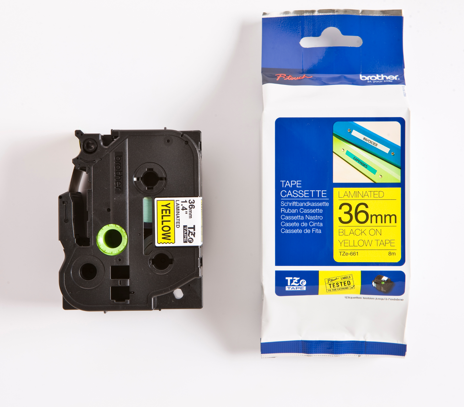 Märkband TZe661 36mm sva/gul