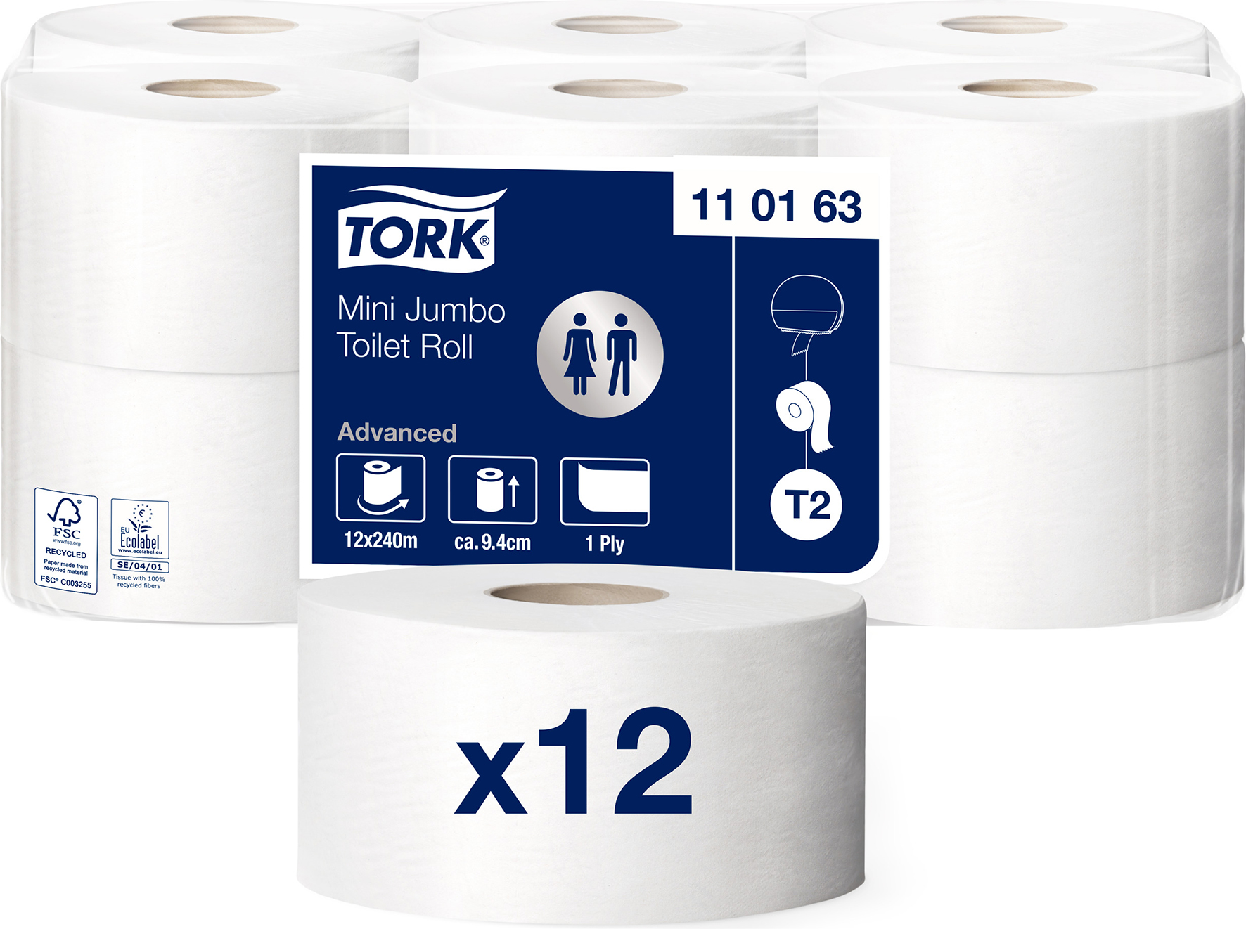Toalettpapper T2 Uni Vit 12/fp