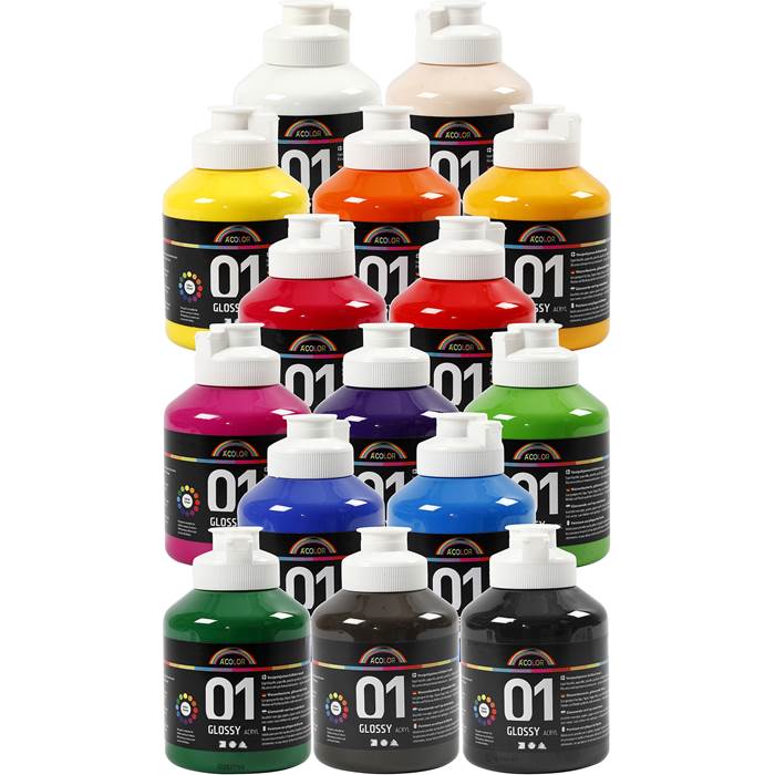 Akrylfärg blank 500ml mix 15/f - 3