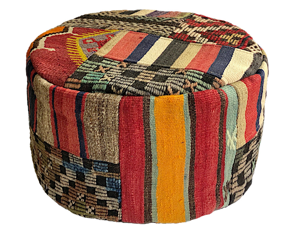 Kilim Pouf Round sitting pouf in genuine kilims