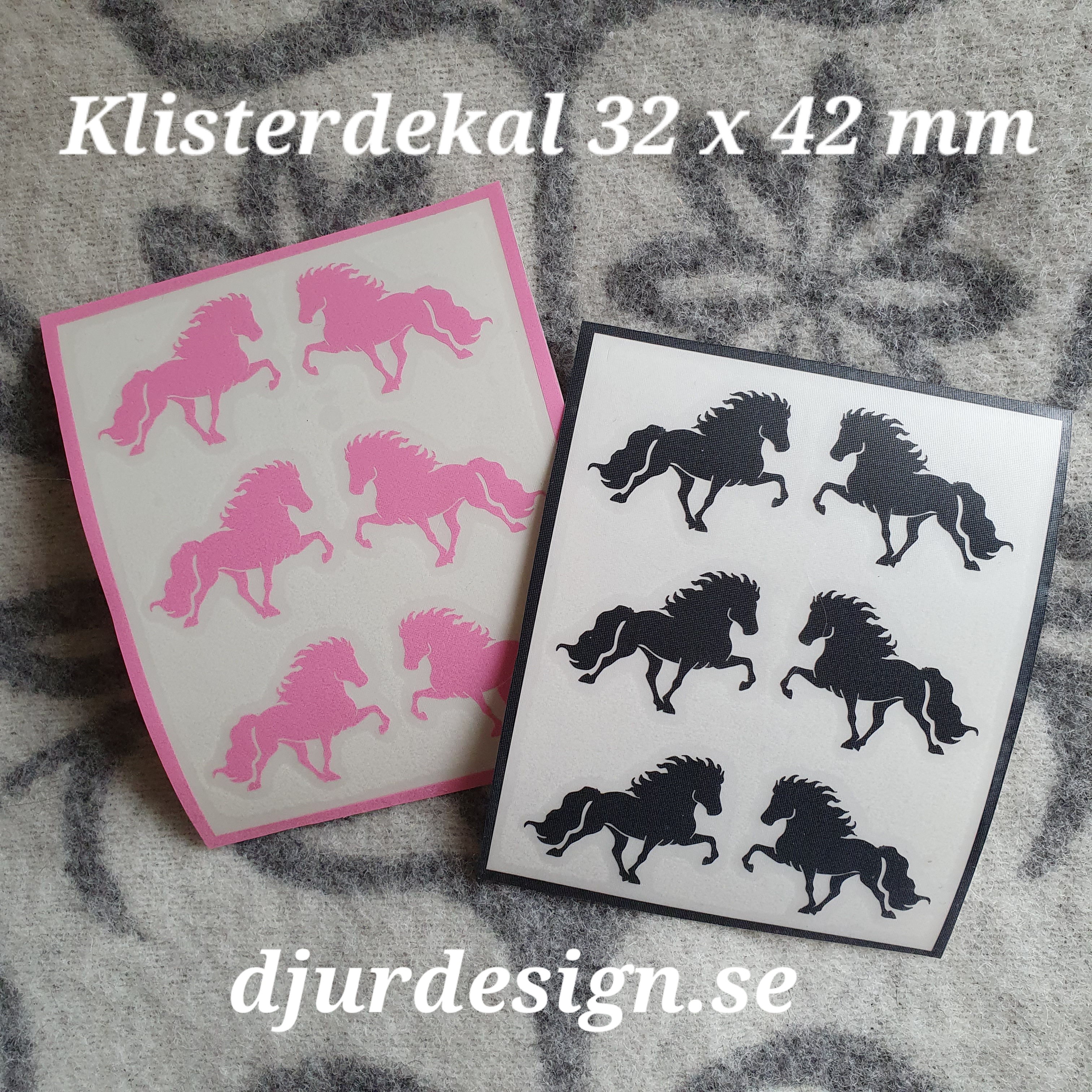 06 Klisterdekal med 6 stycken islandshästar 3 x 3,5  cm 16 olika färger 