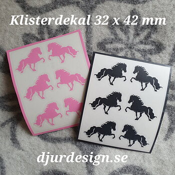 06 Klisterdekal med 6 stycken islandshästar 3 x 3,5  cm 16 olika färger 