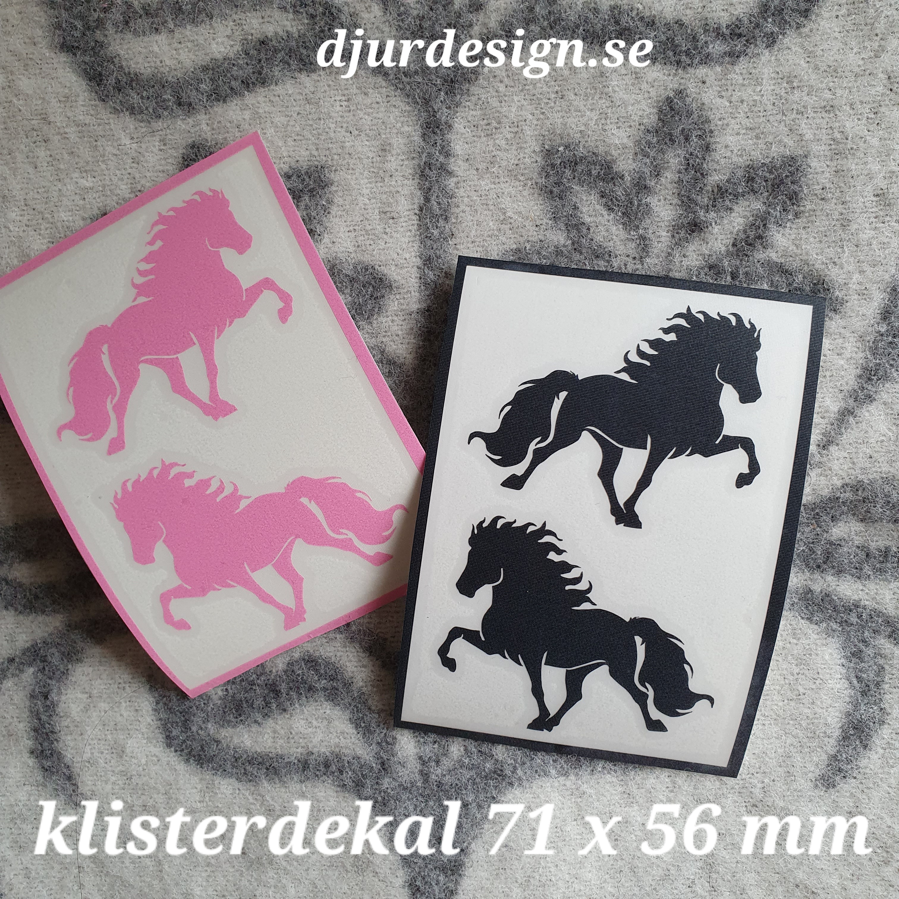  02  Klisterdekal 2 st islandshästar 71 x 56 mm många fina olika färger.