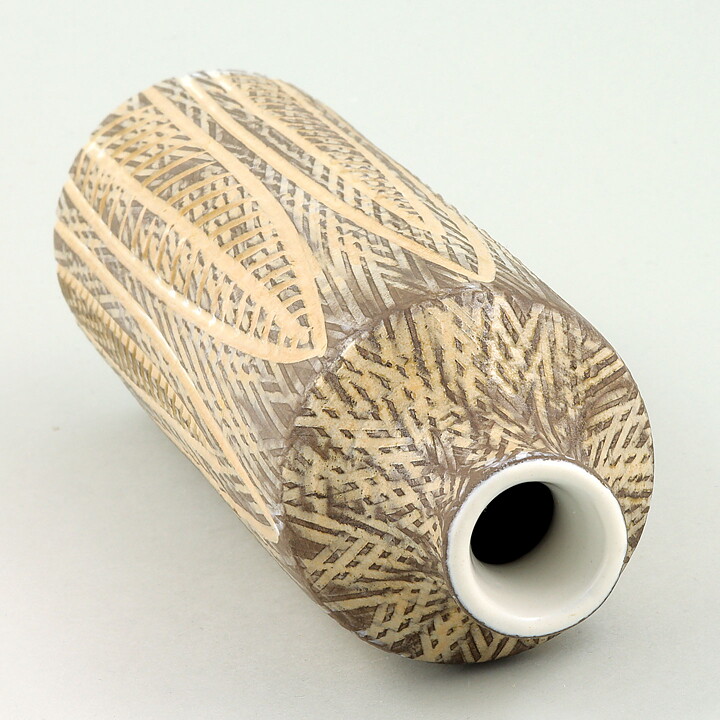 Mari Simmulson (Nigeria 1957) Cylinder Vase with Leaf Decor  25 cm