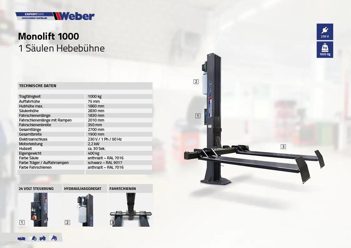 1-Pelarlyft Weber Expert serien Monolift 1000 - 8