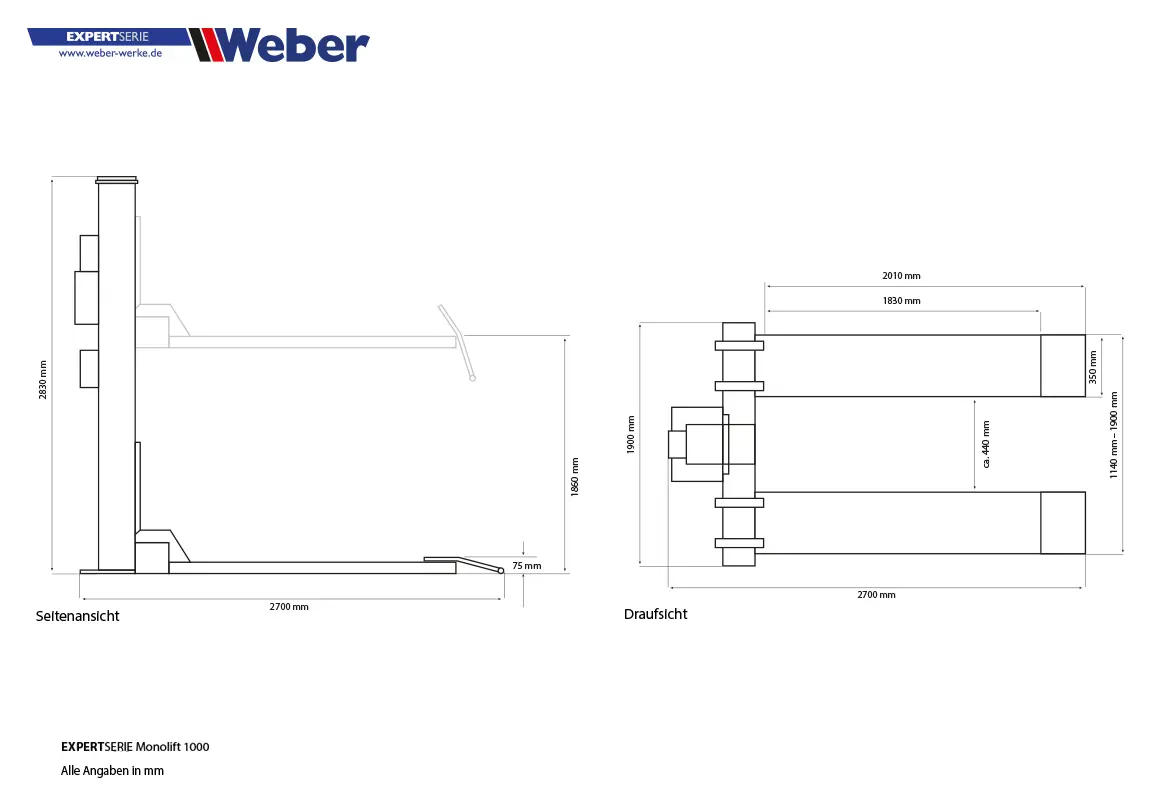 1-Pelarlyft Weber Expert serien Monolift 1000 - 7