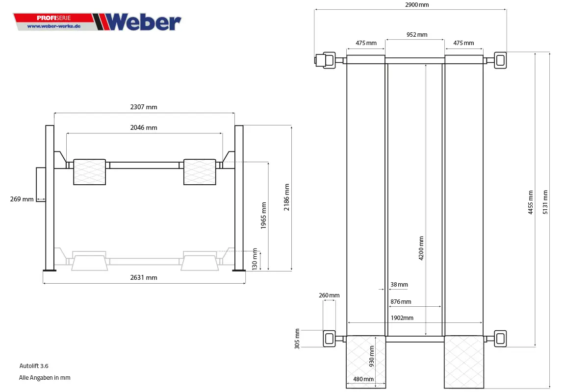 4-pelare Mobil Parkeringslyft Weber Profi-serien Autolift 3.6 - 3