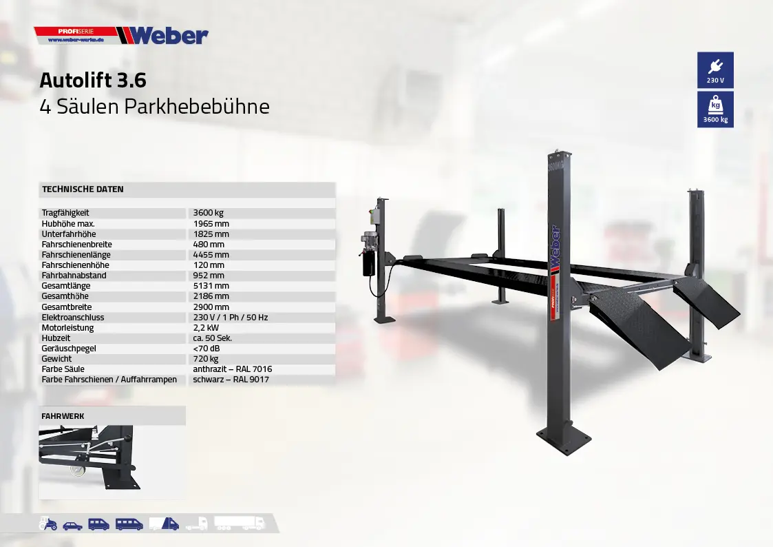 4-pelare Mobil Parkeringslyft Weber Profi-serien Autolift 3.6 - 4