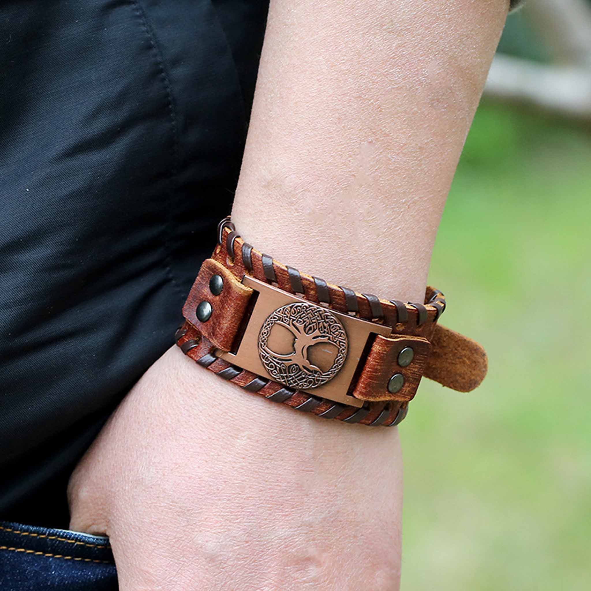 Norse Tree of Life leather bracelet