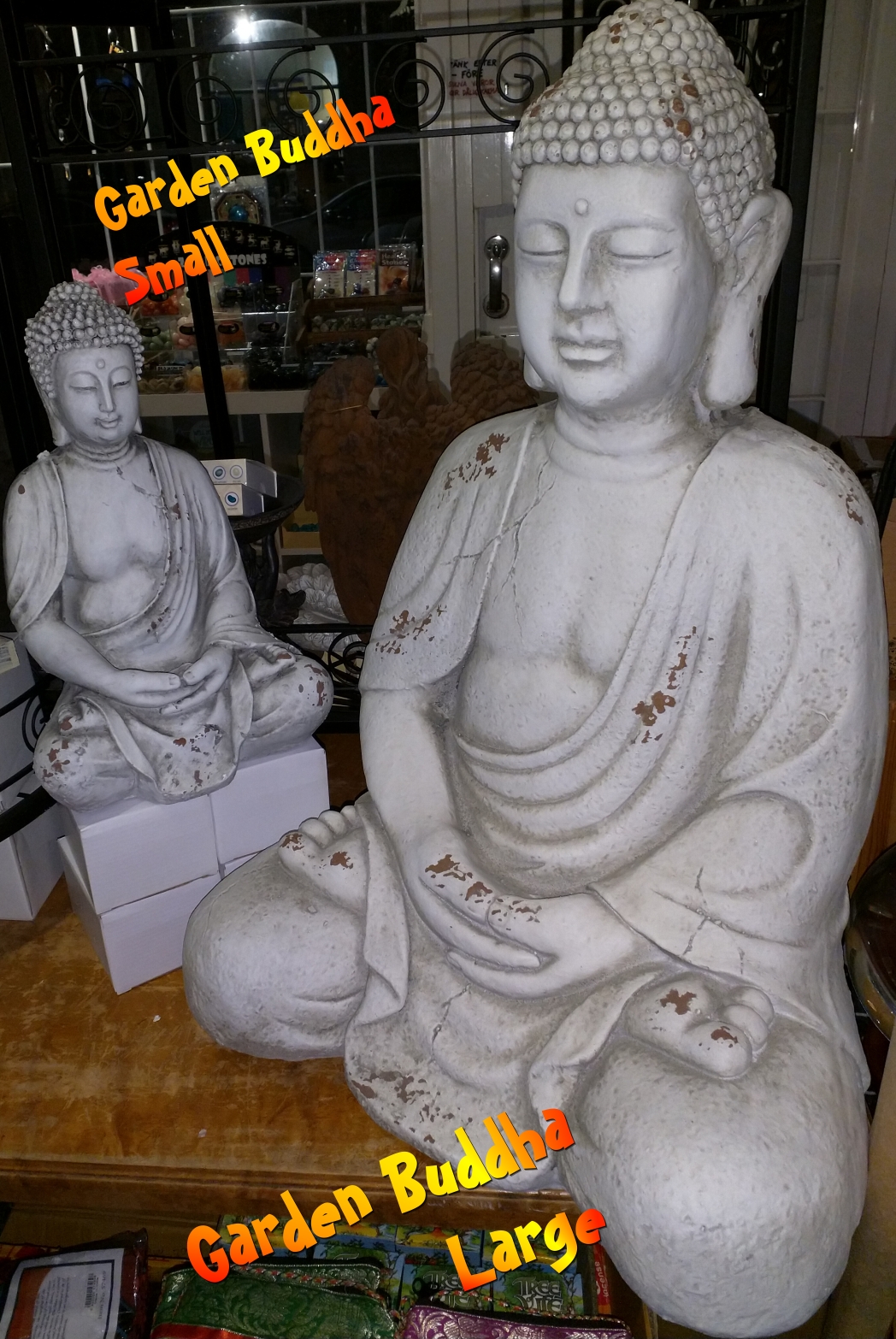 Amitabha Garden Buddha White Fiberstone Statue Serenity LaReina.se