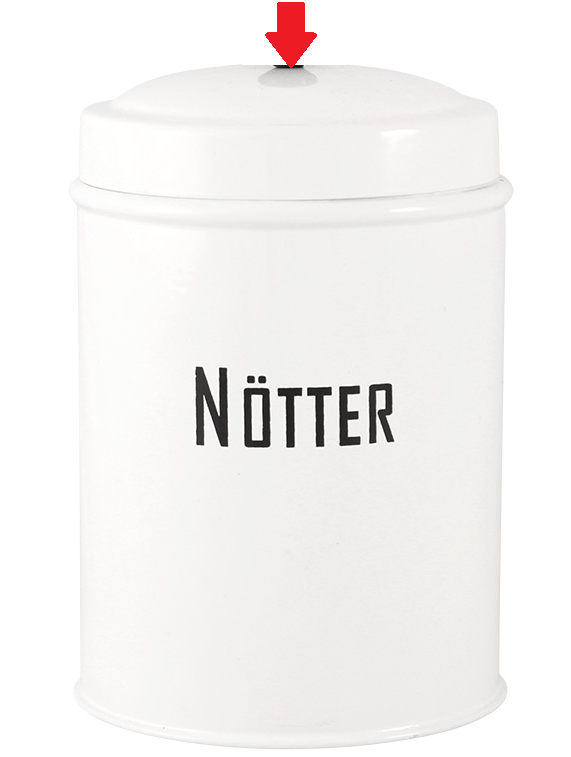 Vit plåtburk Nötter saknar knopp retro emalj plåt shabby chic lantlig stil