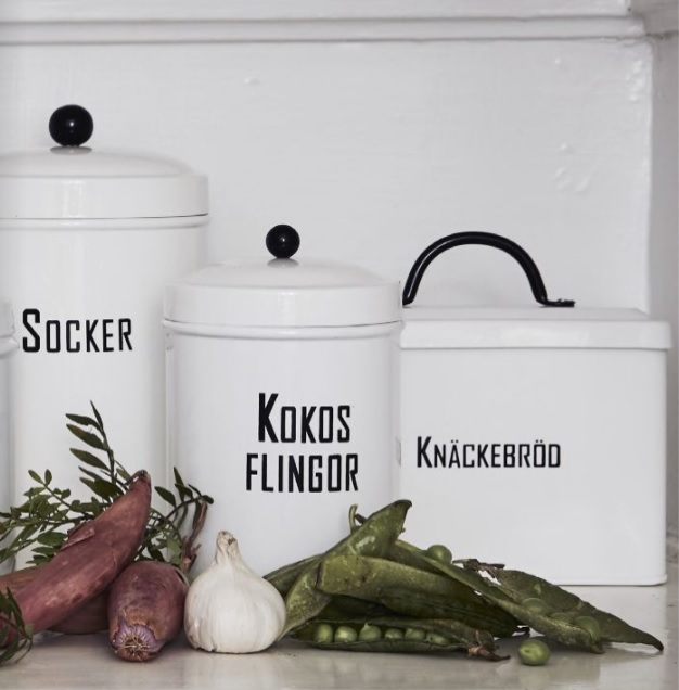 Vit plåtburk Kokos retro emalj plåt shabby chic lantlig stil