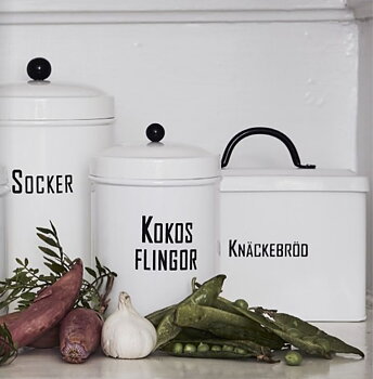Vit plåtburk Kokos retro emalj plåt shabby chic lantlig stil