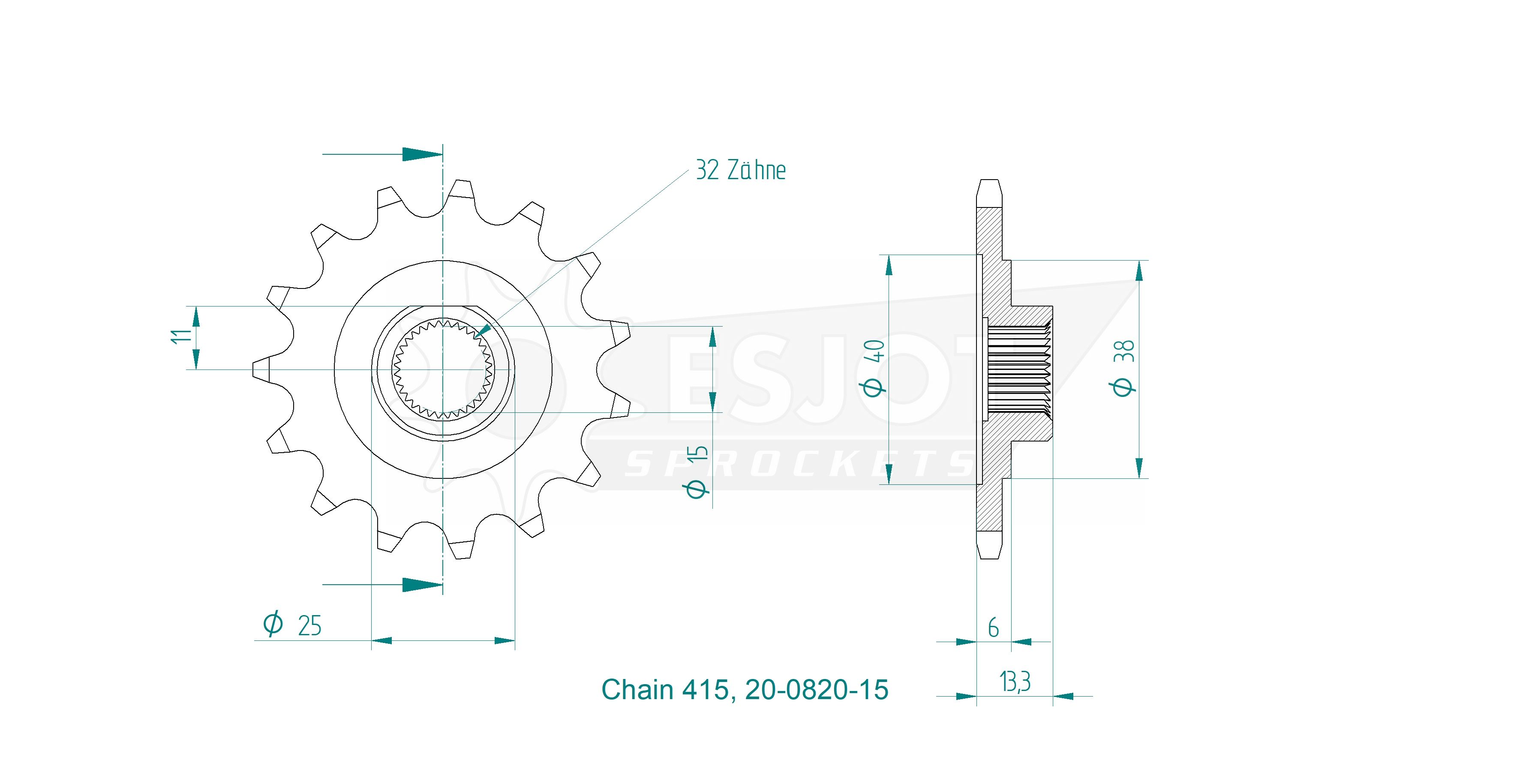Drev fram Zündapp, stora splines (4 & 5vxl) 15T. Esjot i högsta kvalité.  Made in Germany - 3