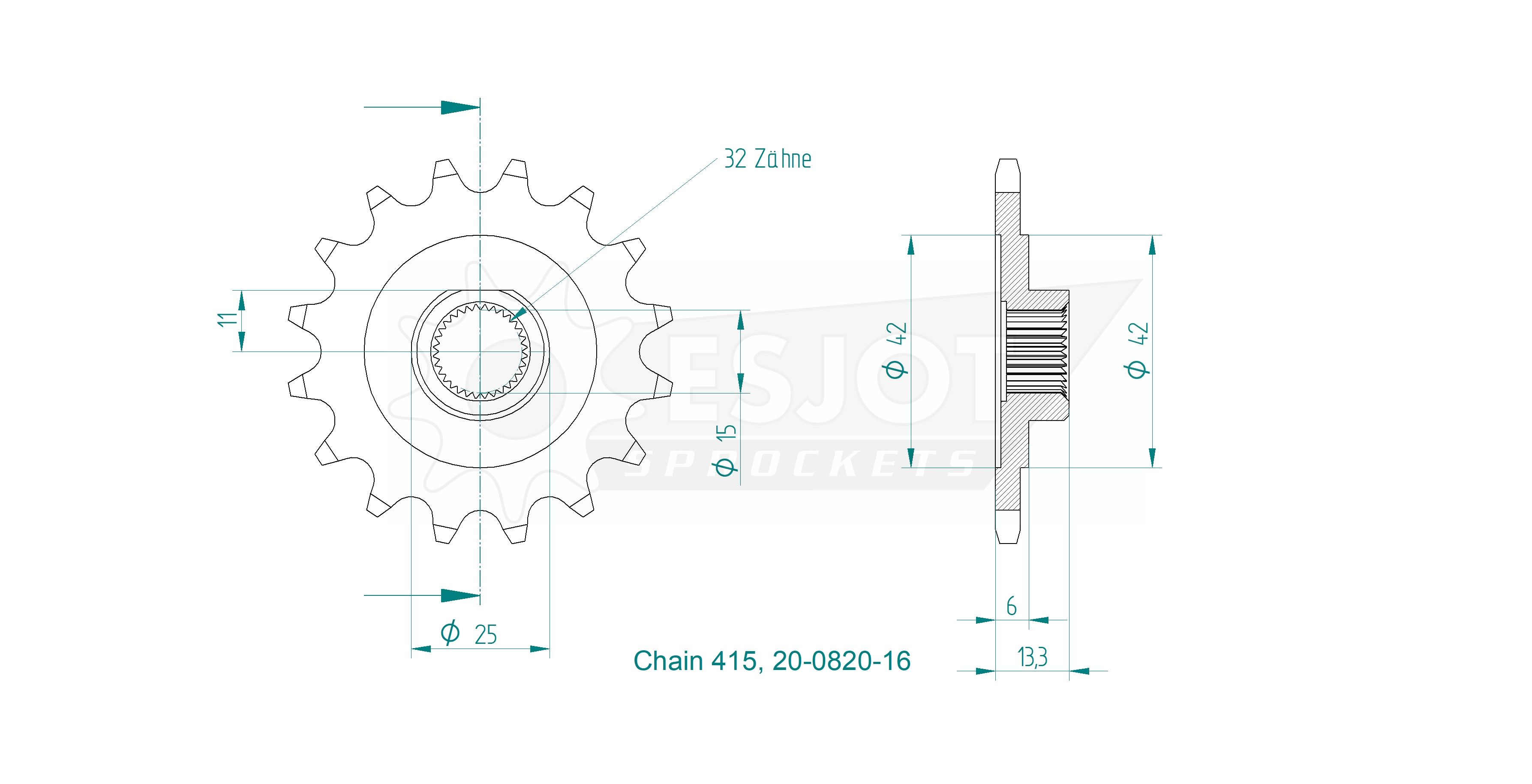 Drev fram Zündapp, stora splines (4 & 5vxl) 17 T. Esjot i högsta kvalité.  Made in Germany - 3