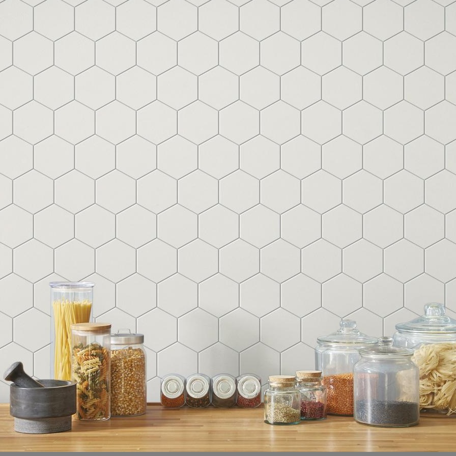 Hexagon Benvit Struktur Dekorplast 50 cm bredd Löpmeter