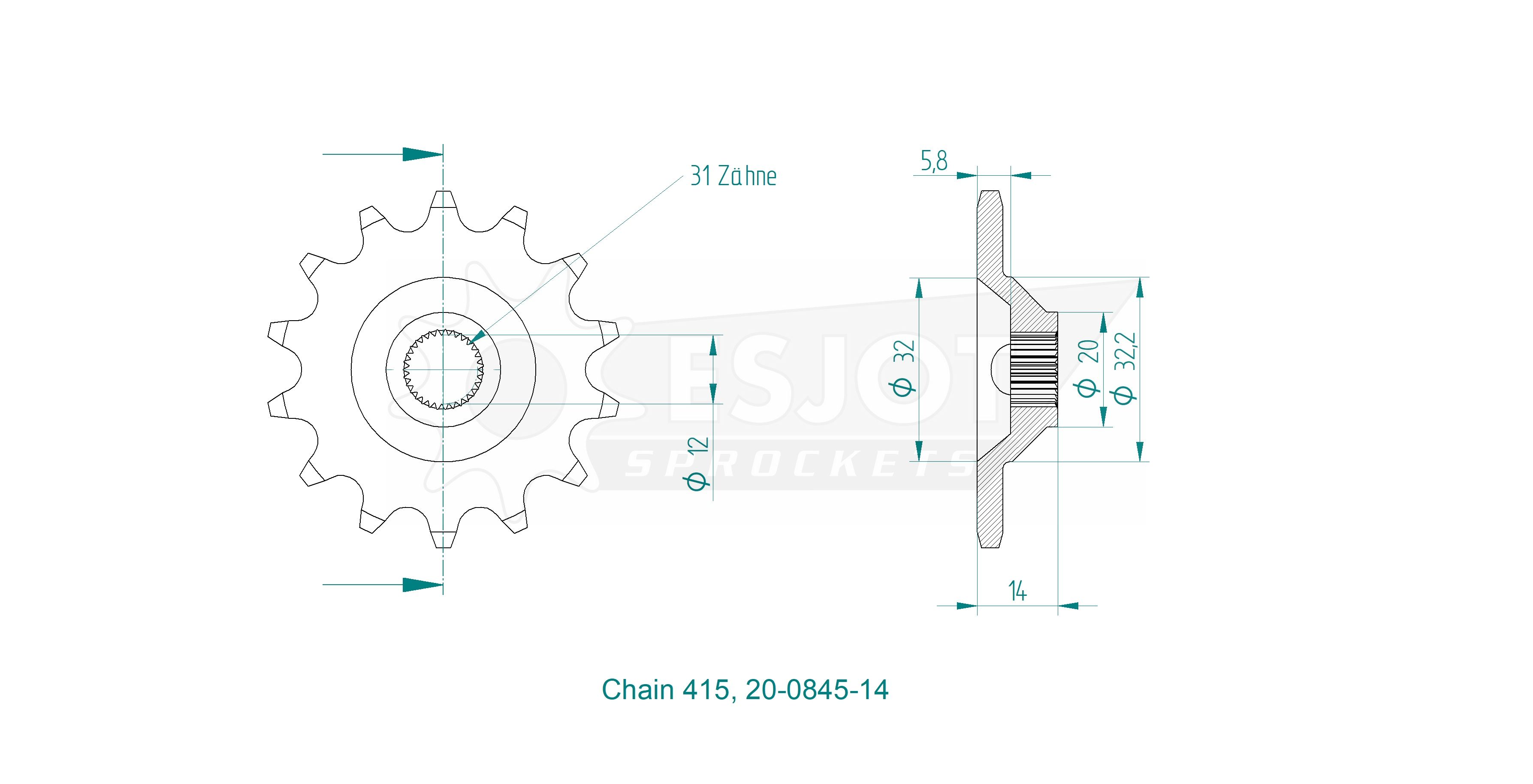 Sprocket Zündapp Combinette 14 T. Esjot, made in Germany - 3