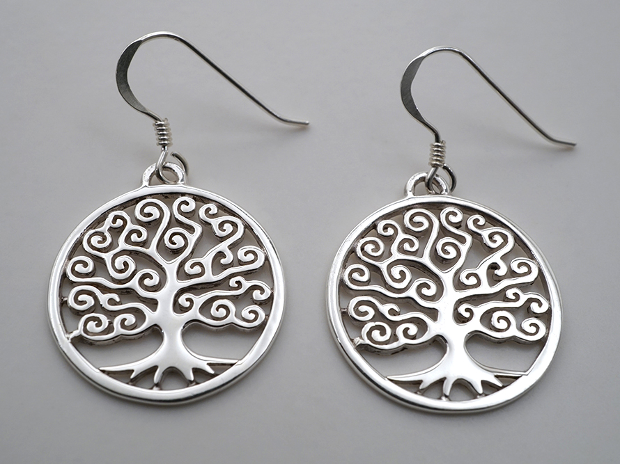 Tree of life 20mm swirly, earrings on hook, 925-silver