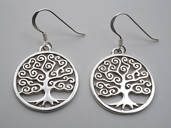 Tree of life 20mm swirly, earrings on hook, 925-silver