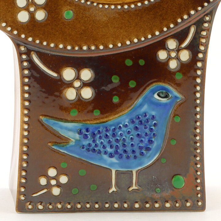 Sylvia Leuchovius (Petra 1950s) Brown Pottery Clock with Bird Decor 28 cm