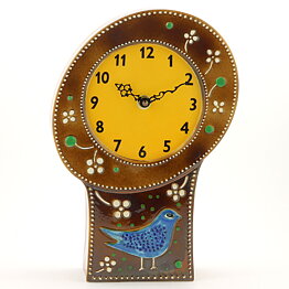 Sylvia Leuchovius (Petra 1950s) Brown Pottery Clock with Bird Decor 28 cm