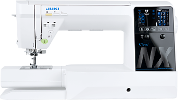 JUKI HZL-NX7 Kirei 351 sömmar,  extra stort utrymme mellan nål och arm, box-feed matning, flotfunkation, inbyggd övermatningssystem. 