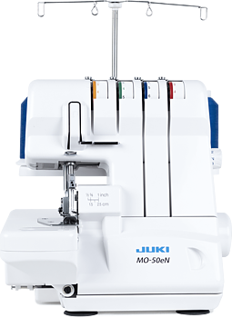 JUKI MO-50en, 2-nål, 3/4-trådig overlock med färgkodad trädning, differentialmatning, belysning och är en användarvänlig symaskin för både nybörjare och proffs!