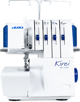 JUKI MO-204D. 2-nål, 2/3/4-trådig overlock.  MO-204D är en uppfräschad version av MO-104D med en ny design, LED-belysning samt att en avfallsamlare och blindsömsfot ingår!
