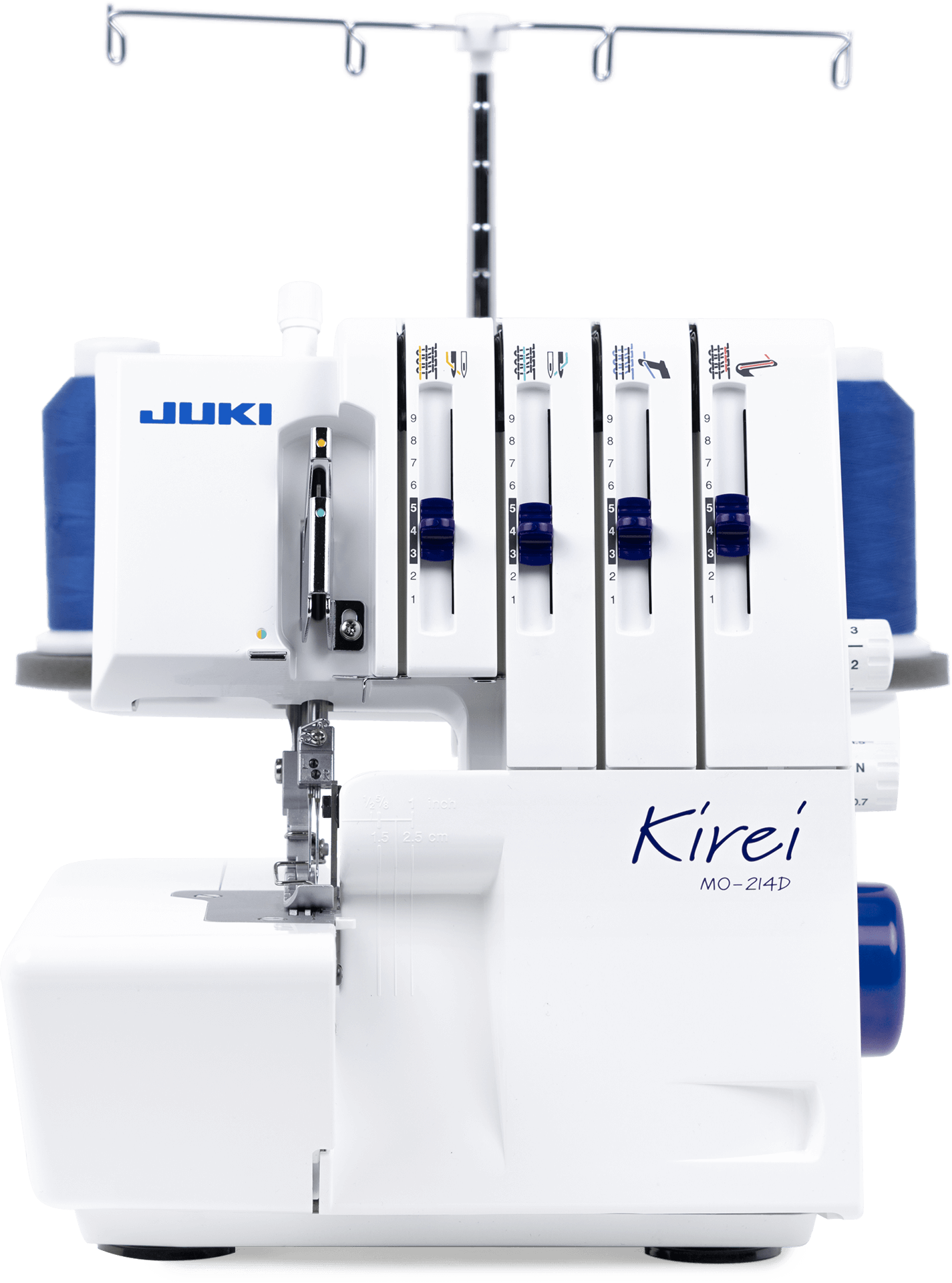 JUKI MO-214D. 2-nål, 2/3/4-trådig overlock.  MO-214D är en uppfräschad version av MO-114D med en ny design, LED-belysning samt att en avfallsamlare och blindsömsfot ingår!